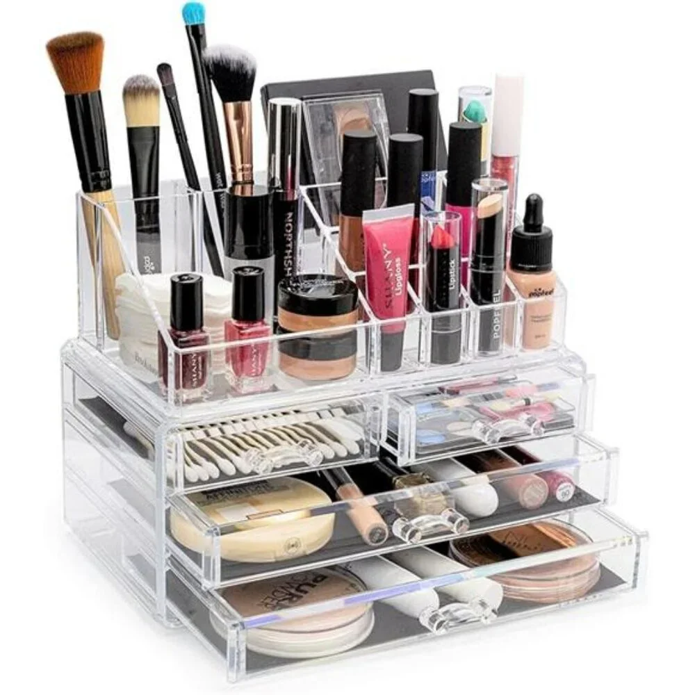 Clear Acrylic Makeup Organizer with Drawers Vanity Cosmetic Storage Box Countert